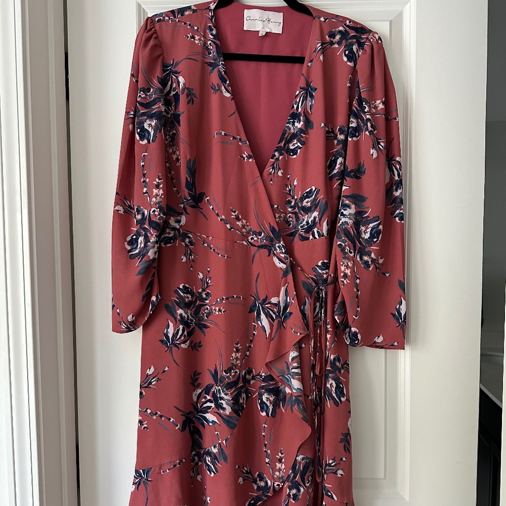 Charles Henry 3/4th Sleeve Wrap Dress